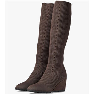 Eileen Fisher Kasana Wedge Boots 7.5 NWOT Brown Pull On Sock Knee High Tall
